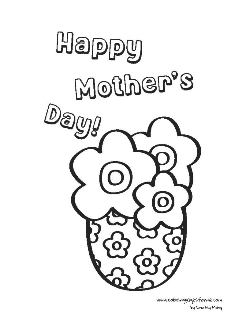 happy mothers day flowers in a pot coloring page