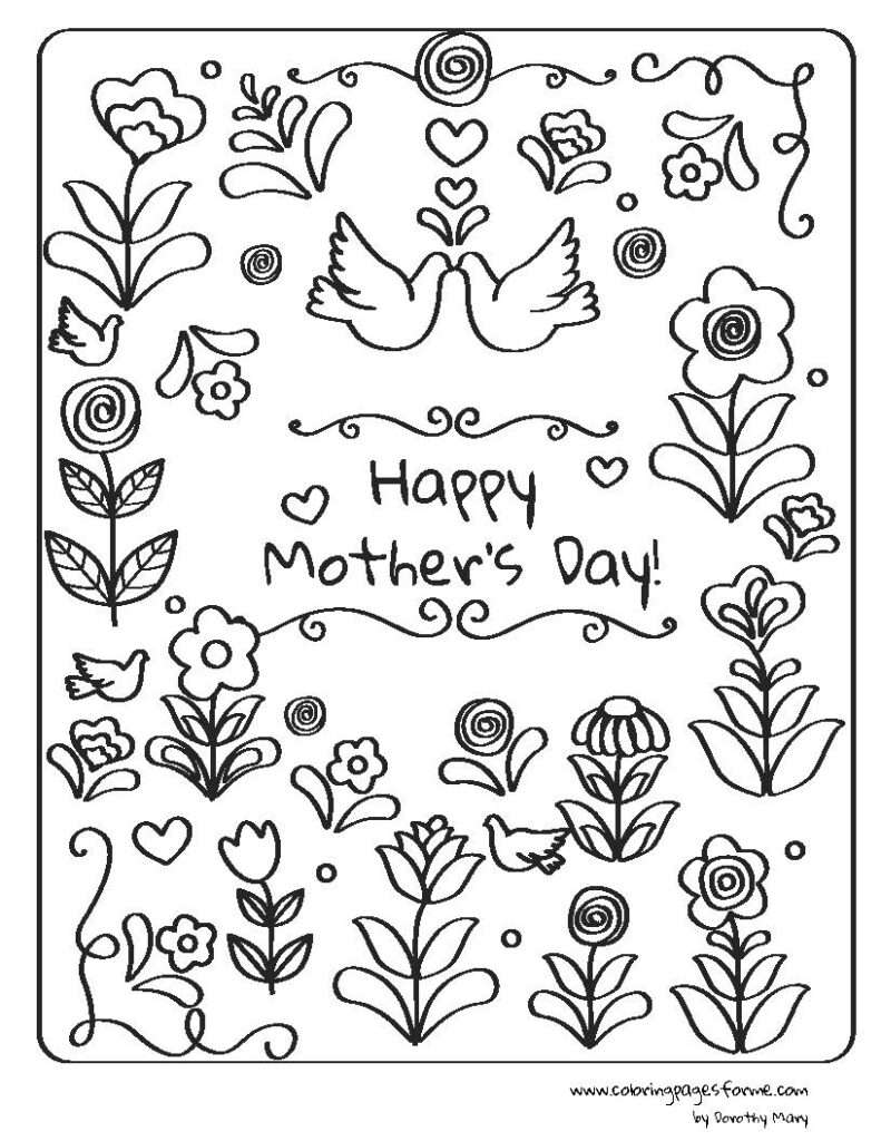 happy mothers day and flowers coloring page
