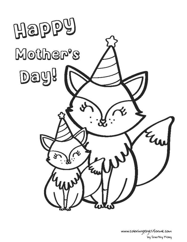 happy mothers day coloring page mother and baby foxes