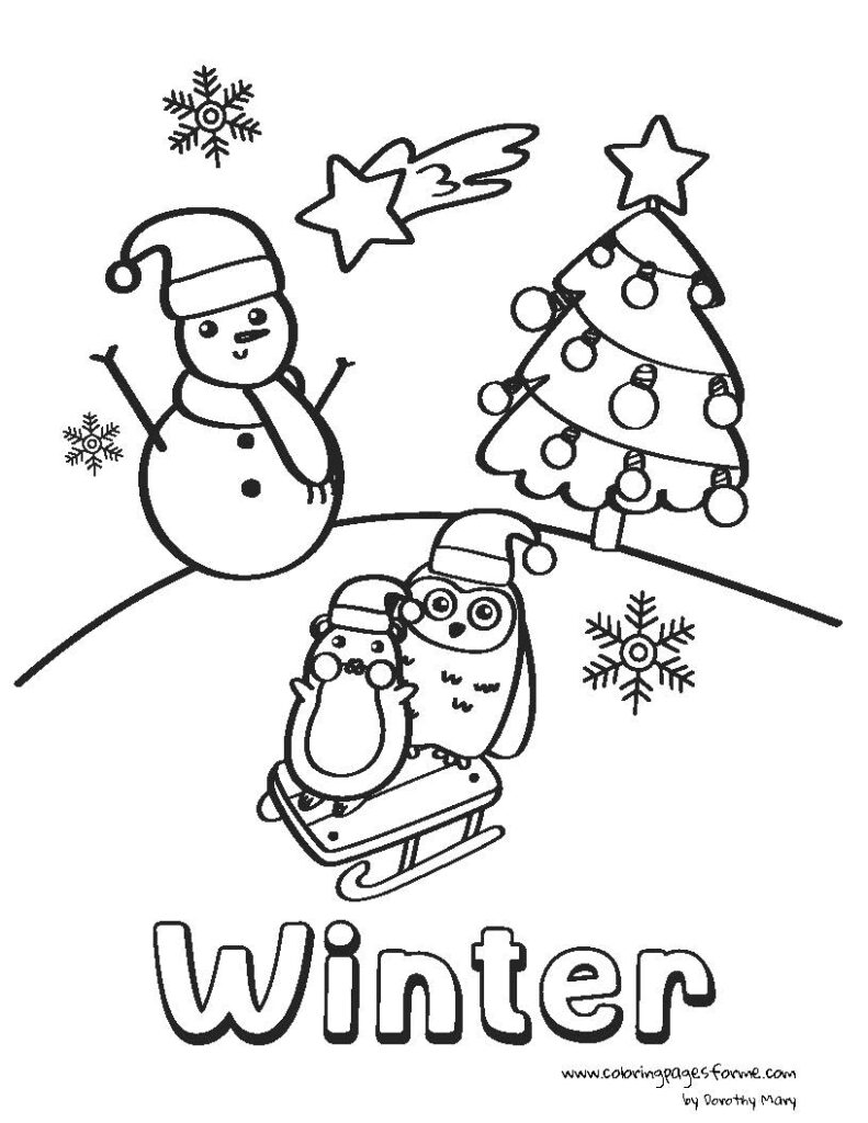 cute and easy winter coloring page for kids free and printable