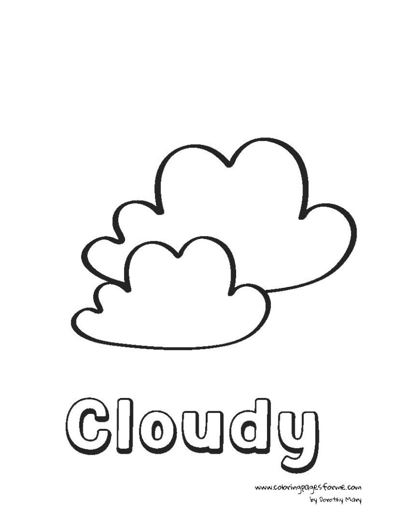 cloudy weather coloring page for kids free PDF