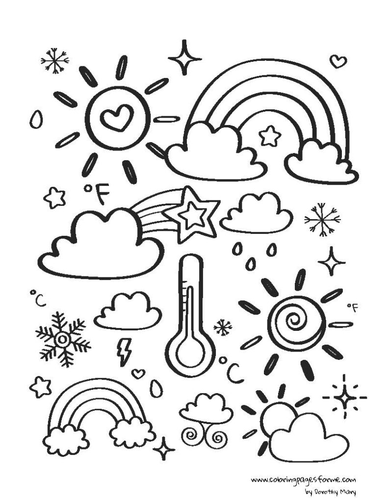 free and printable fun weather PDF coloring page for kids