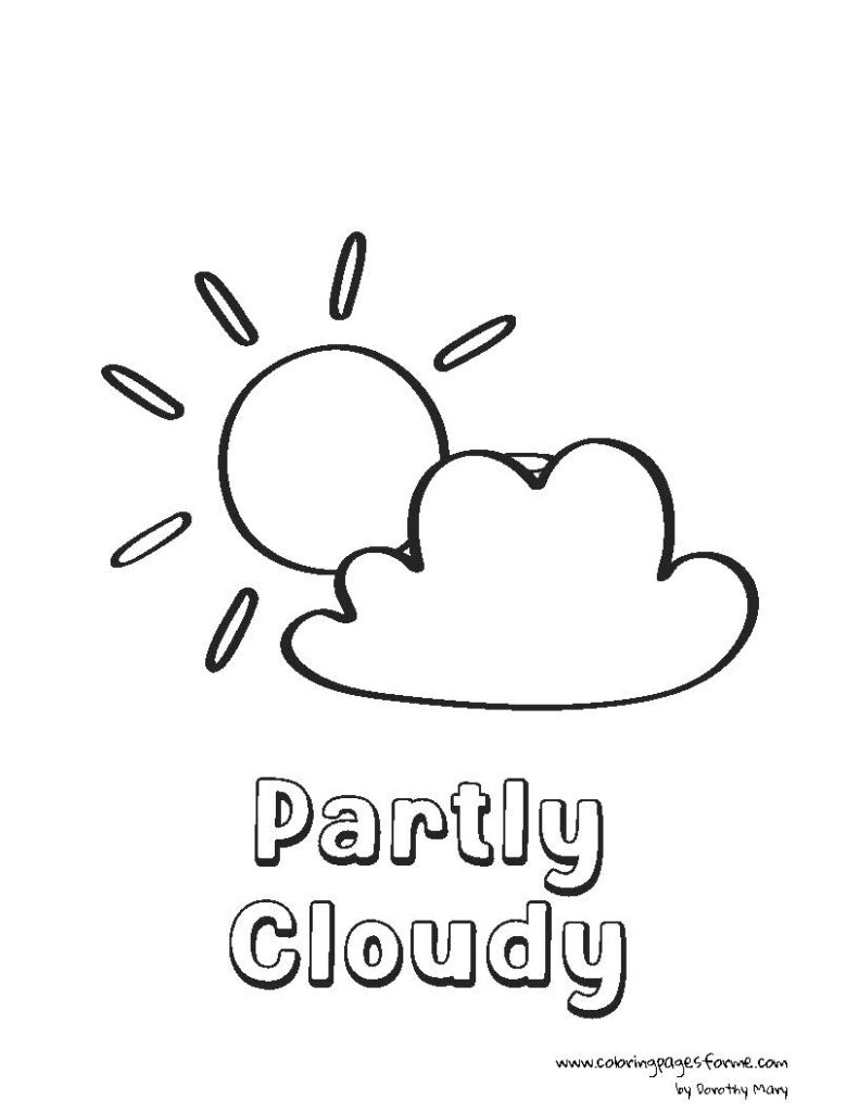 free partly cloudy weather coloring page for kids easy and printable PDF