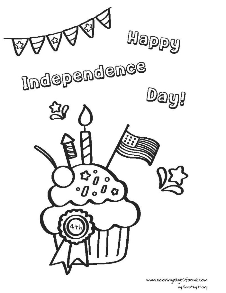 free and printable 4th of july cupcake coloring page