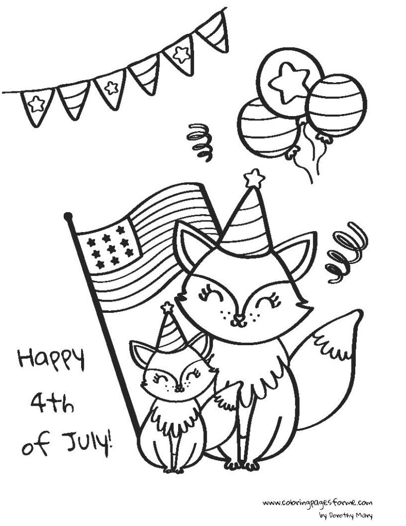 free and printable patriotic animals celebrating independence day coloring page free PDF