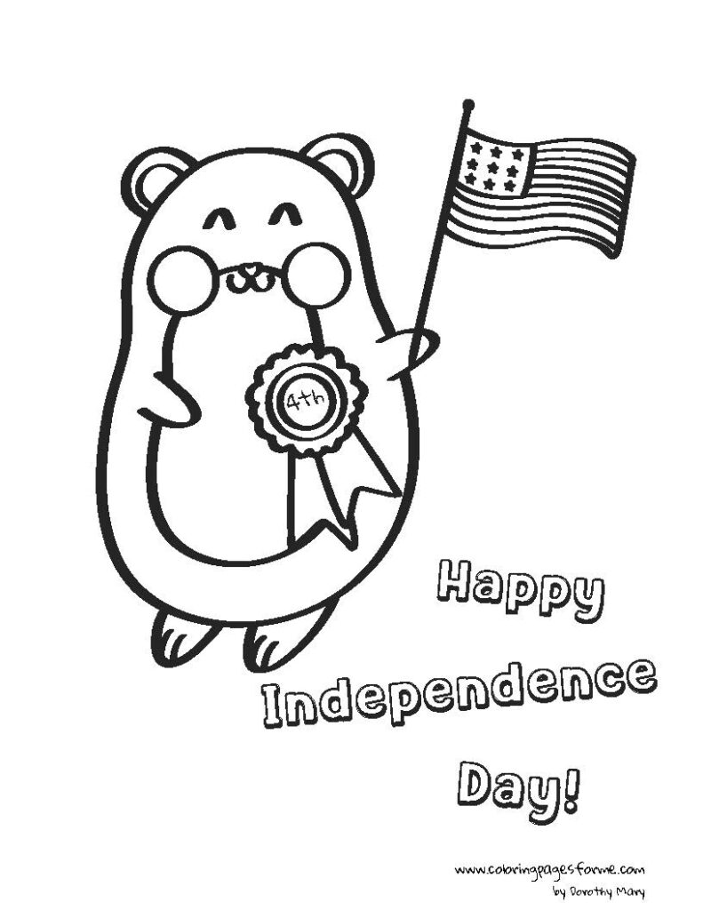 free and printable 4th of july hamster coloring page for kids