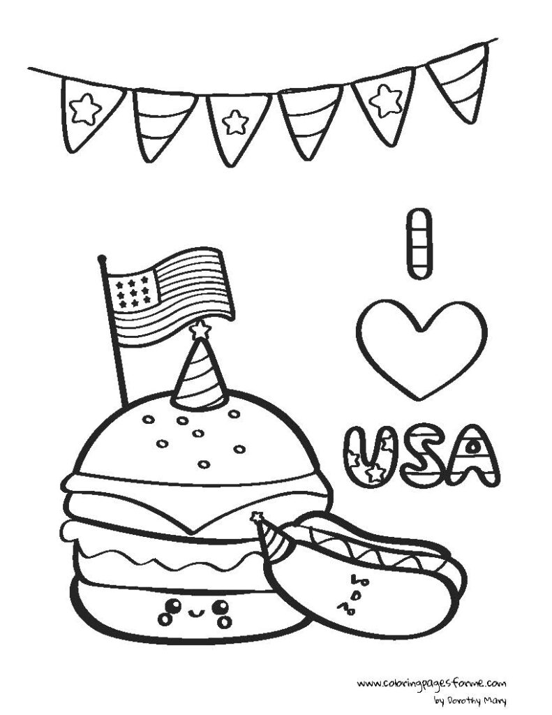 free and printable 4th of july hamburger and hot dog coloring page