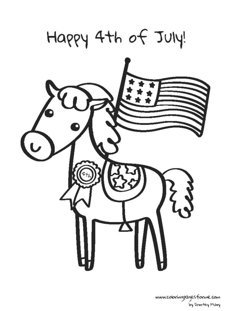 free and printable 4th of july horse with american flag coloring page for kids