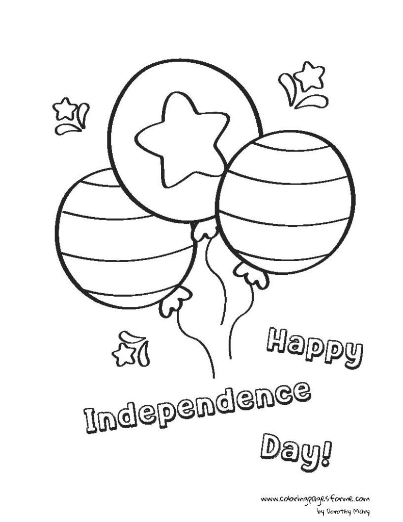 free and printable 4th of july balloons coloring page for kids PDF