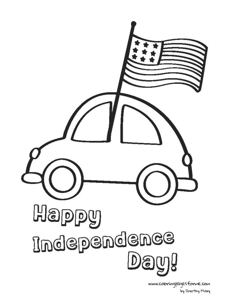 patriotic car with american flag coloring page for kids
