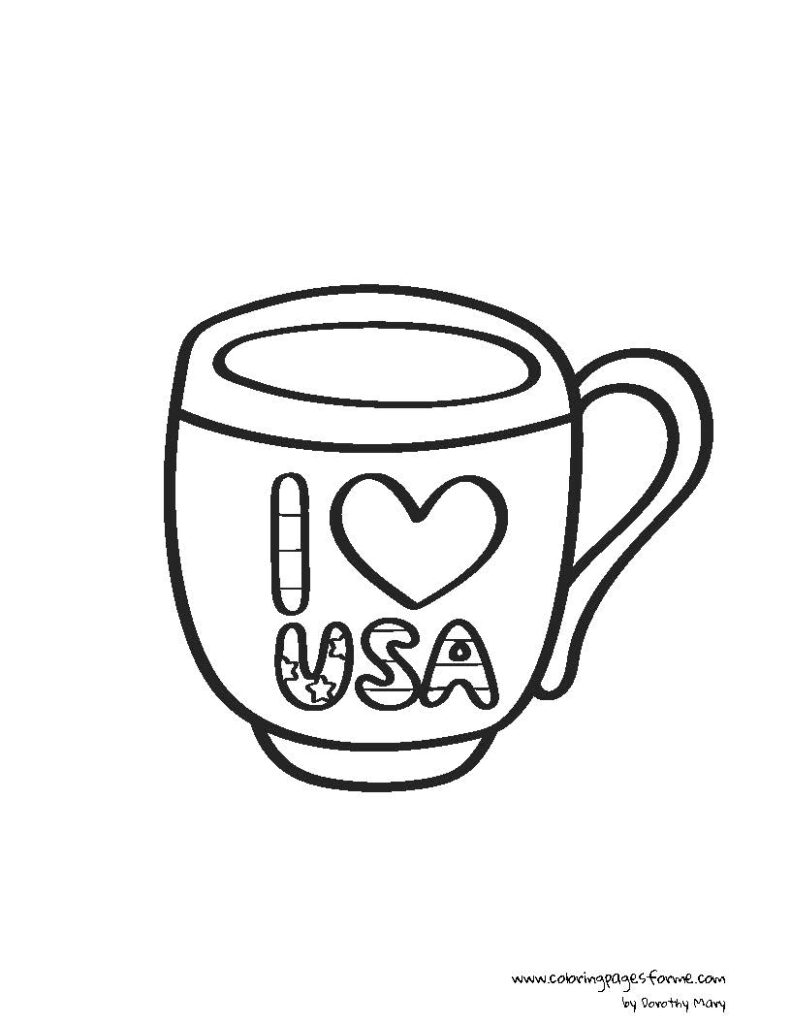 4th of july patriotic mug coloring page for kids