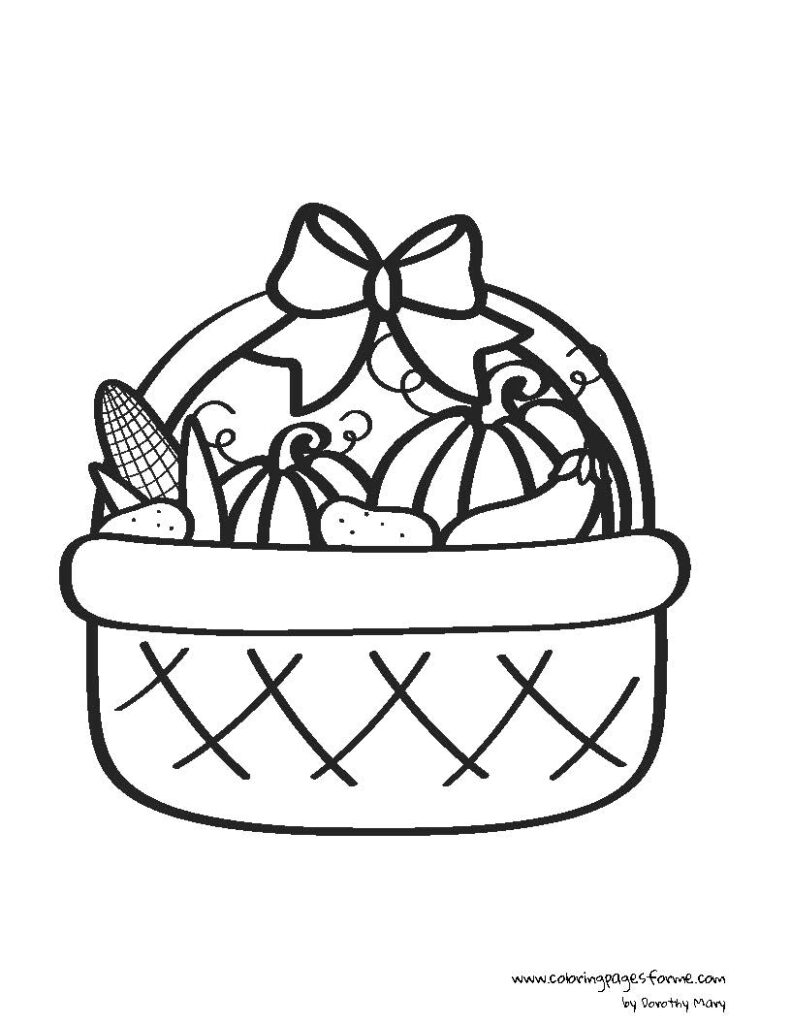 thanksgiving basket with food coloring page for kids