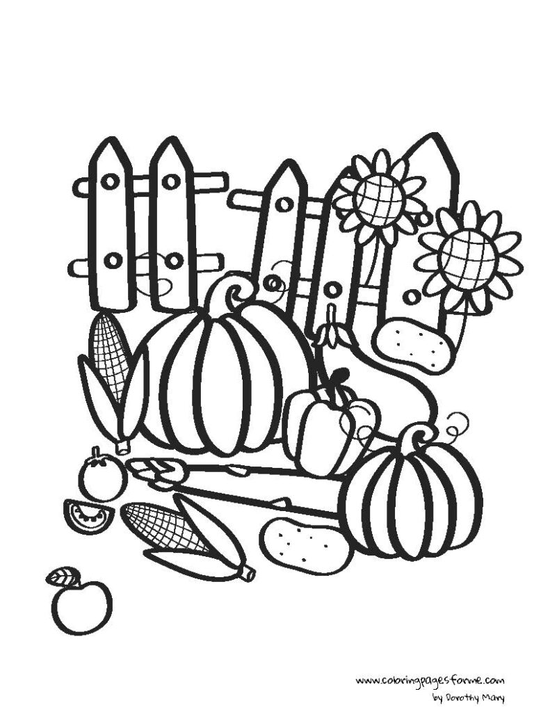 thanksgiving day fruits and vegetables coloring page for kids