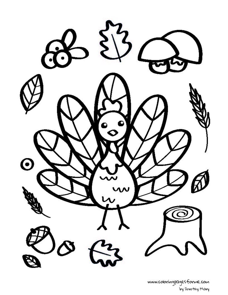 thanksgiving turkey cute printable pdf coloring page
