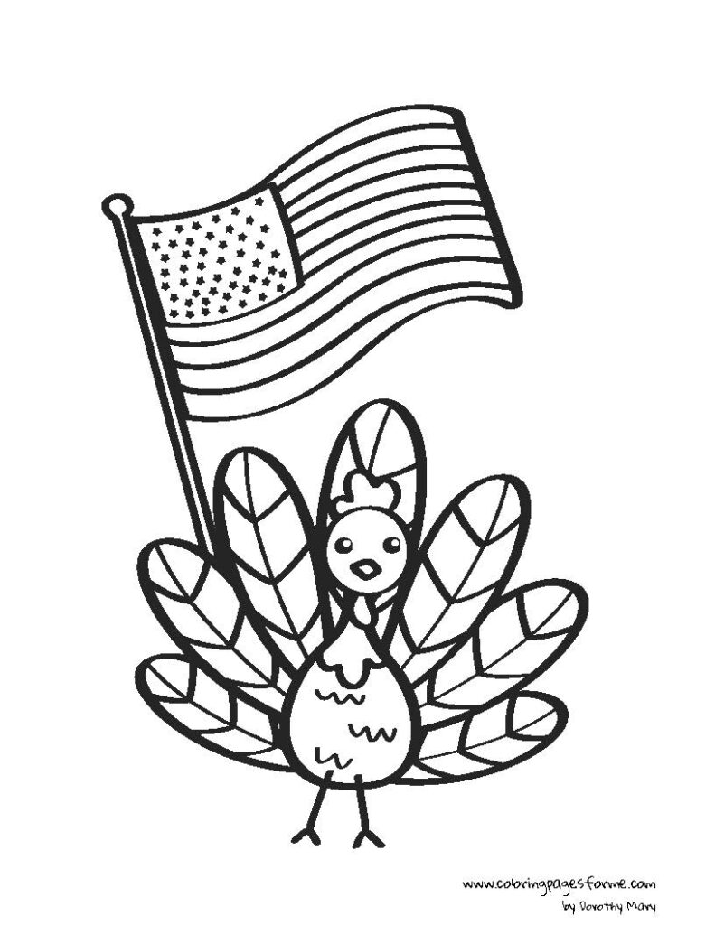 thanksgiving turkey with the american flag coloring page